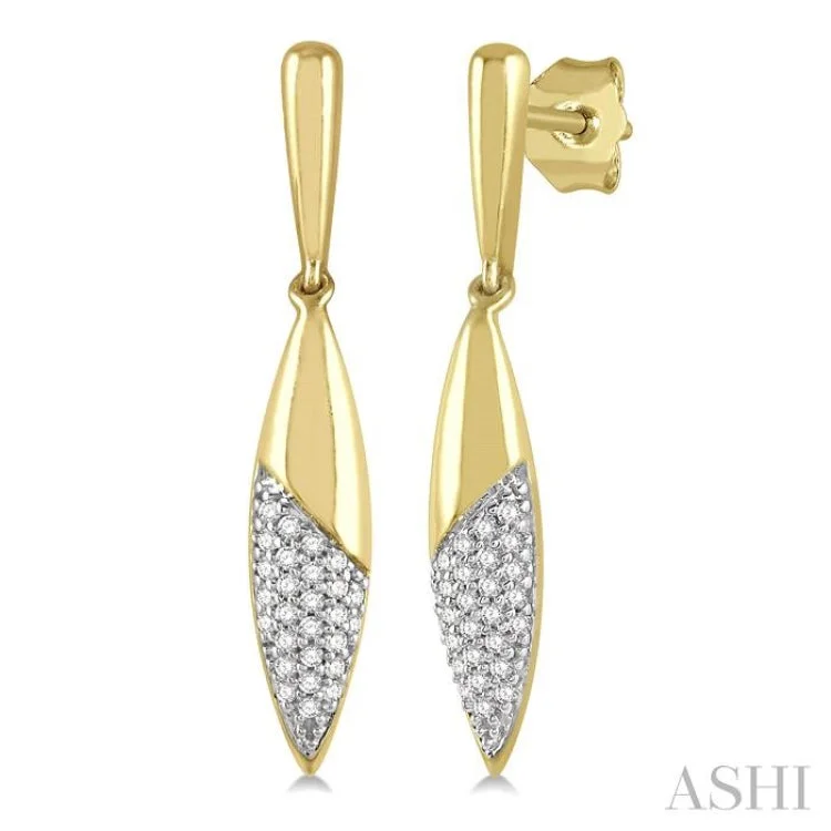 Timeless Earrings for Special Occasions-1/6 Ctw Marquise Dangler Round Cut Diamond Fashion Earring in 10K Yellow Gold