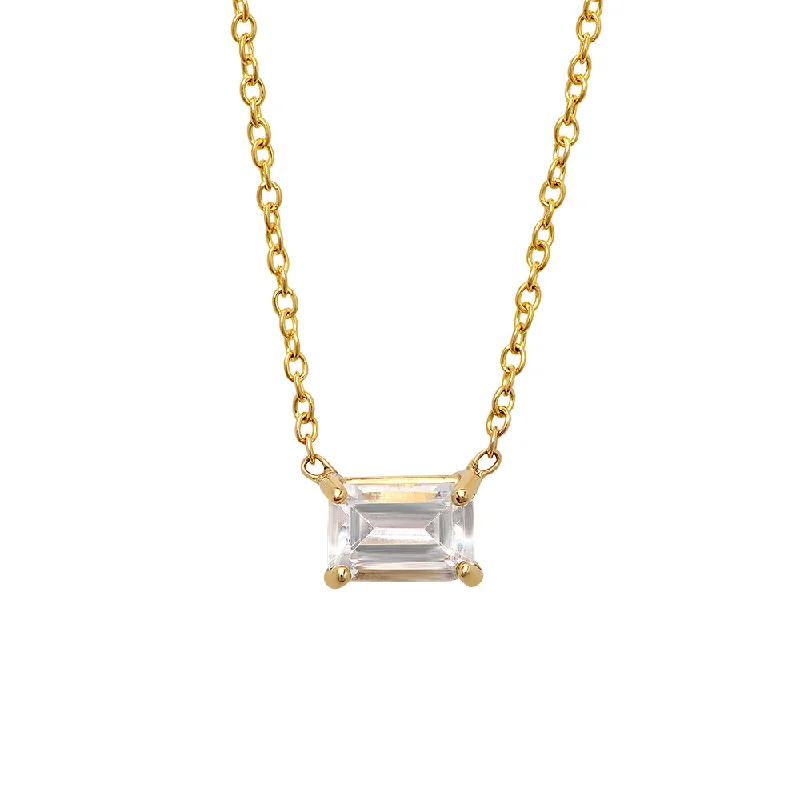 Vintage Pendant Necklace for Women-Emerald Cut White Topaz