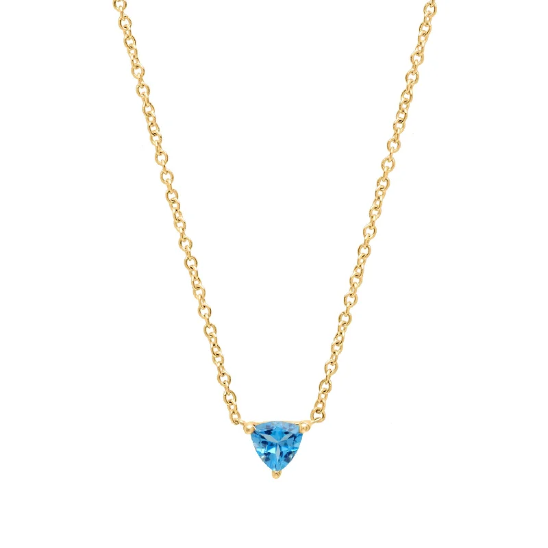 Birthstone Necklace for Family-Blue Topaz Triangle Necklace