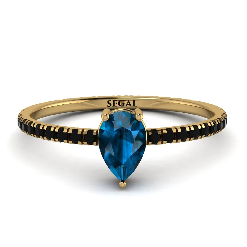 Custom Diamond Ring for Engagement-Pear Blue Topaz Ring With Micro Pave - Taylor No. 507