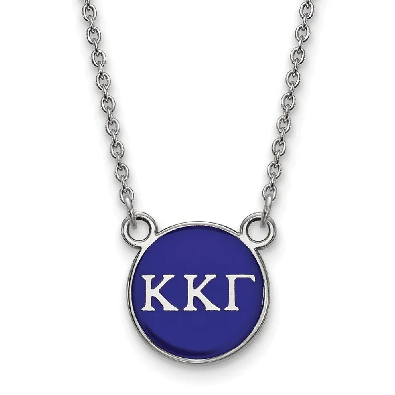 Necklaces with Initials-Sterling Silver Kappa Kappa Gamma Small Blue Enamel Disc Necklace