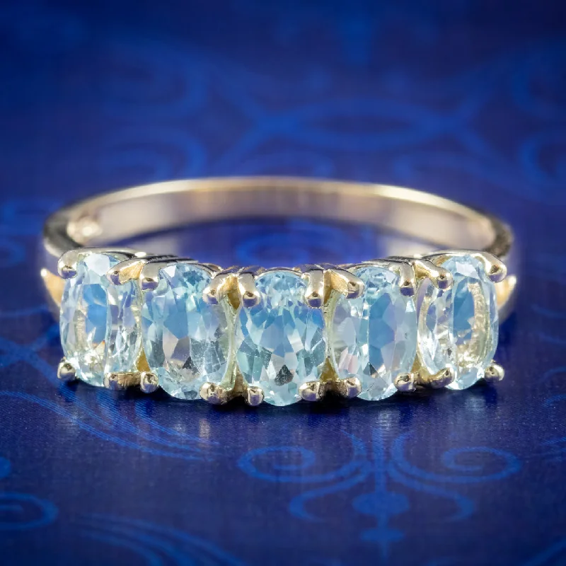 Solitaire Engagement Ring for Women-Victorian Style Blue Topaz Five Stone Ring 2.5ct Of Topaz