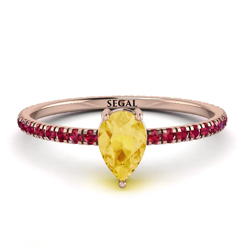 Fashionable Stackable Rings for Women-Pear Citrine Ring With Micro Pave - Taylor No. 611