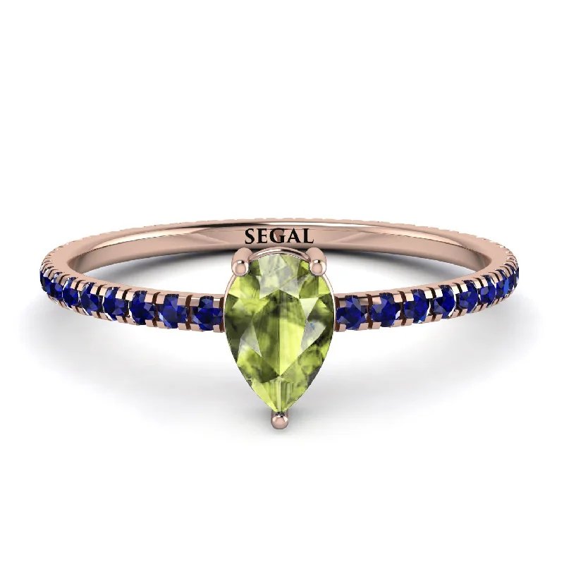 Vintage Engagement Ring for Special Day-Pear Peridot Ring With Micro Pave - Taylor No. 714