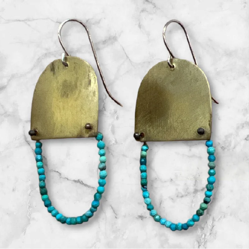 Small Drop Earrings for Casual Style-#15 Flat Arch Turquoise Earrings