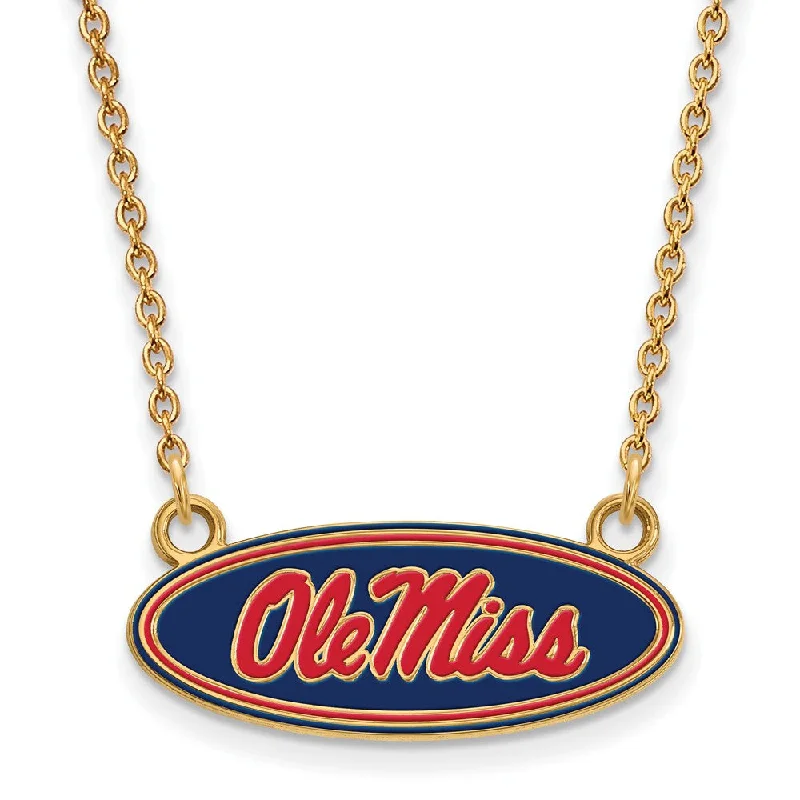 Handcrafted Necklace for Wedding Gifts-14k Gold Plated Silver U of Mississippi Ole Miss Enamel Necklace