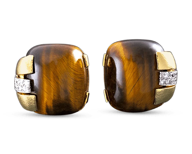 Black and Gold Earrings-David Webb Tiger's Eye Earrings