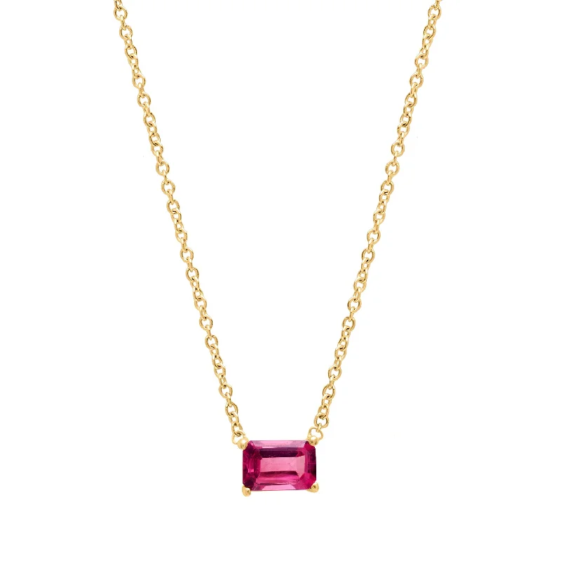 Trendy Necklace for Young Adults-Pink Topaz Emerald cut necklace