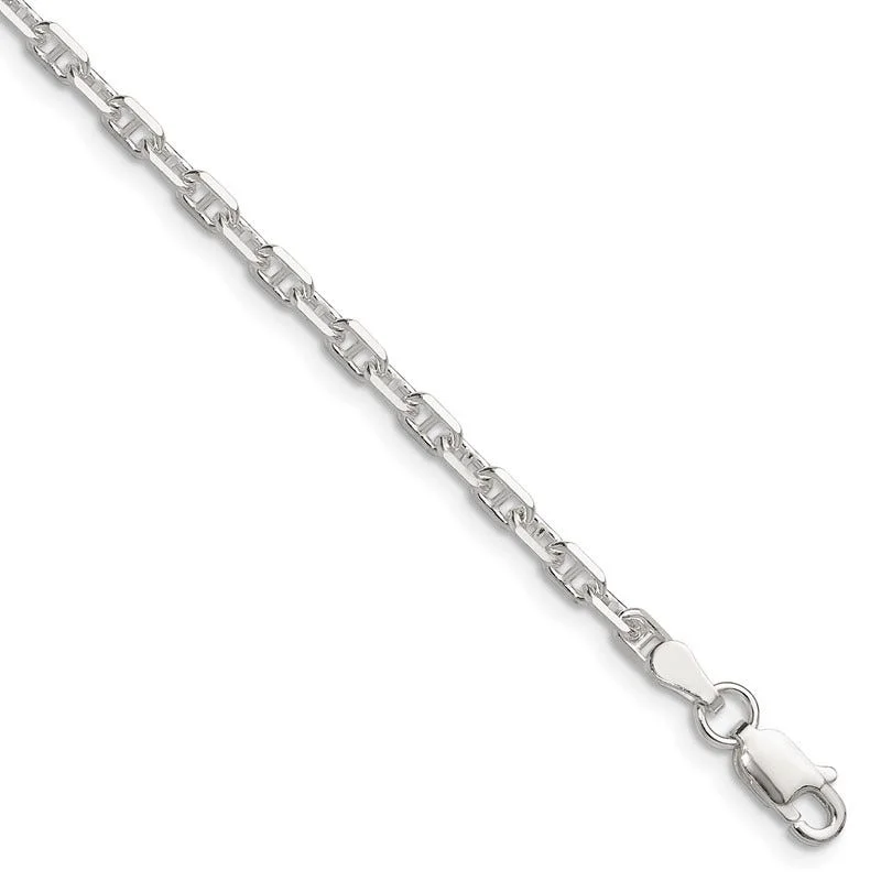 Luxury Diamond Bracelet for Wedding-Sterling Silver Polished and D/C 3mm Marine Link Chain Bracelet