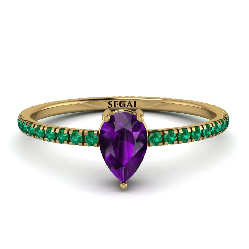 Elegant Diamond Ring for Engagement-Pear Amethyst Ring With Micro Pave - Taylor No. 304