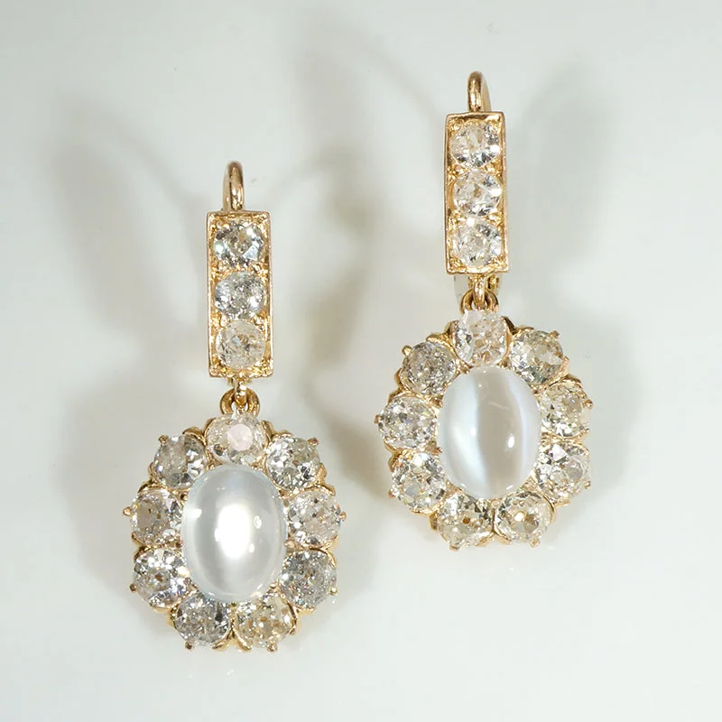 Elegant Pearl Earrings for Wedding-Mesmeric Moonstone & Diamond Edwardian Earrings