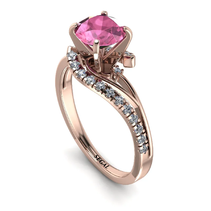 Luxury Gemstone Ring for Women-Twist Shank Pink Moissanite Engagement Ring - Maria No. 802