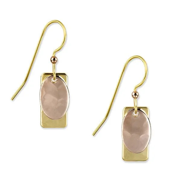 Rainbow Earrings for Festivals-Silver Forest Earrings Rose Gold Oval on Gold Rectangle