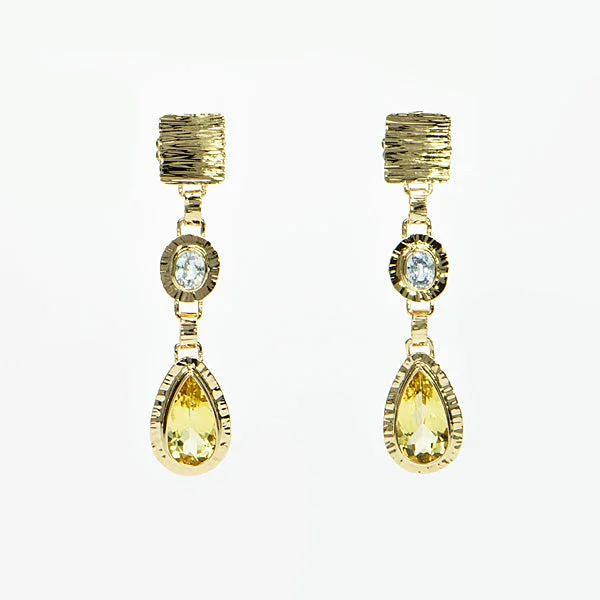 Minimalist Earrings for Every Day-Yellow Beryl & White Ceylon Sapphire Earrings