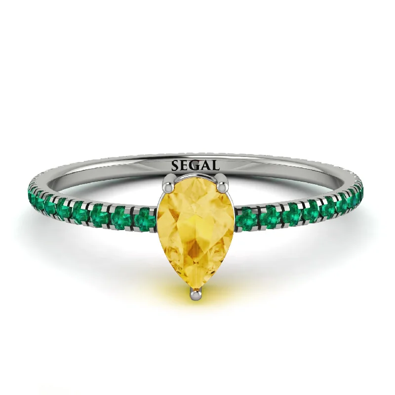 Customizable Promise Ring-Pear Citrine Ring With Micro Pave - Taylor No. 606