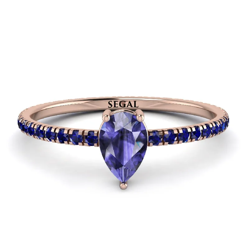 Classic Silver Ring for Casual Wear-Pear Tanzanite Ring With Micro Pave - Taylor No. 214