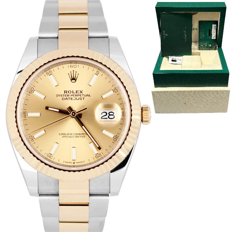 Classic Wrist Watches for Men-Rolex Datejust 41 Two-Tone 18k Yellow Gold Steel Champagne 41mm 126333 Watch B+P