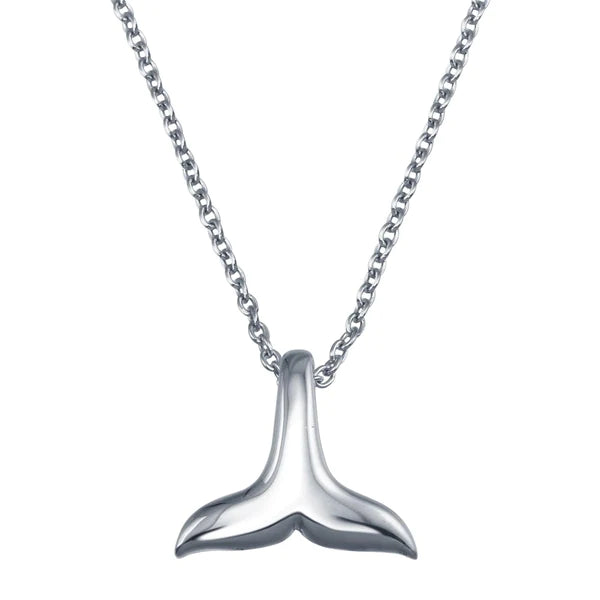 Simple Gold Pendant Necklace-Silver 925 Rhodium Plated Whale Tail Pendant Necklace