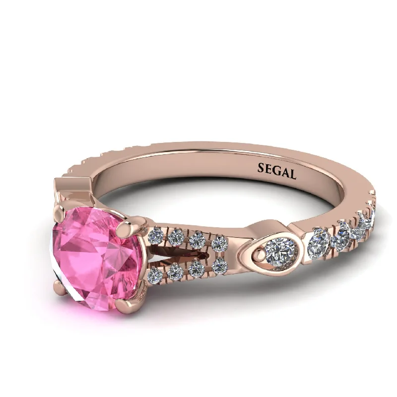 Simple Gold Ring for Women-Vintage Pink Moissanite Engaement Ring - Arya No. 802