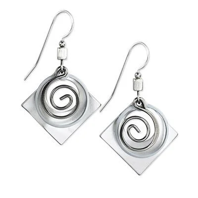 Luxury Stud Earrings for Women-Silver Forest Earrings Silver Round Swirl on Rhombus