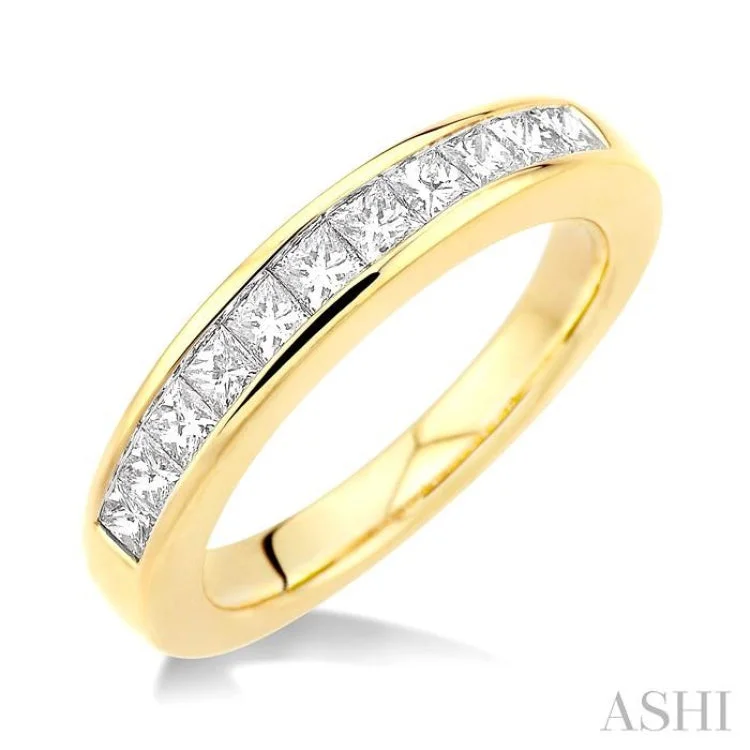 Simple Wedding Band for Women-3/4 Ctw Princess Cut Diamond Wedding Band in 14K Yellow Gold