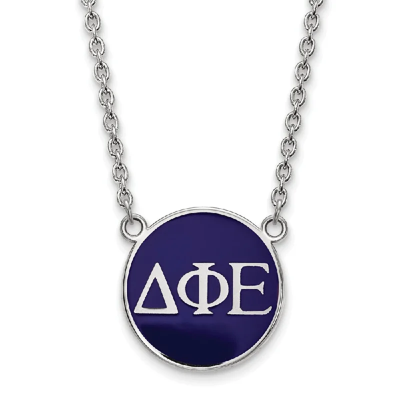 Designer Necklace for Fashion Lovers-Sterling Silver Delta Phi Epsilon Large Blue Enamel Disc Necklace