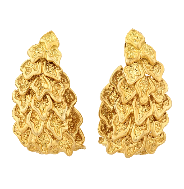 Handcrafted Drop Earrings for Unique Look-18K Gold Stylized Leaf Earrings