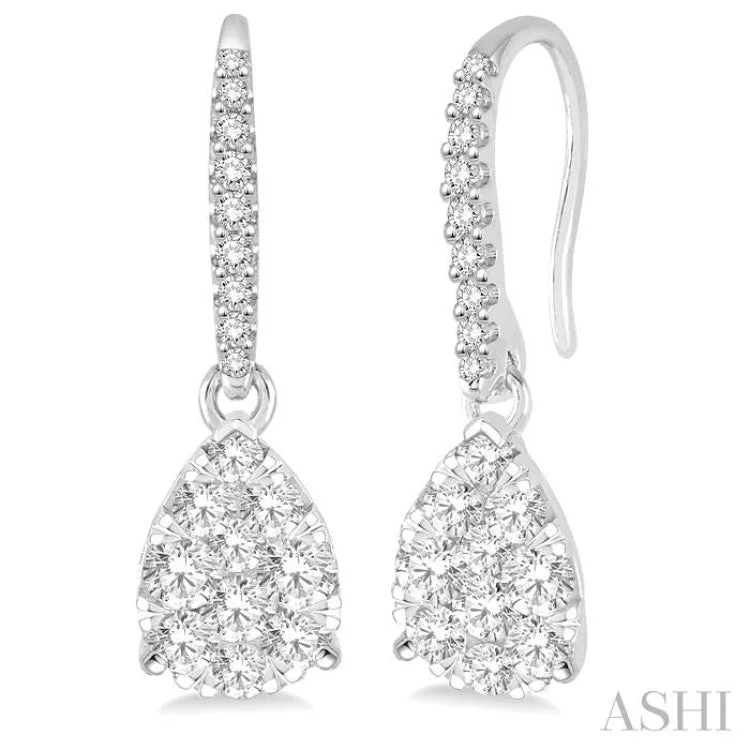 Gold Plated Drop Earrings-3/4 Ctw Pear Shape Diamond Lovebright Earrings in 14K White Gold