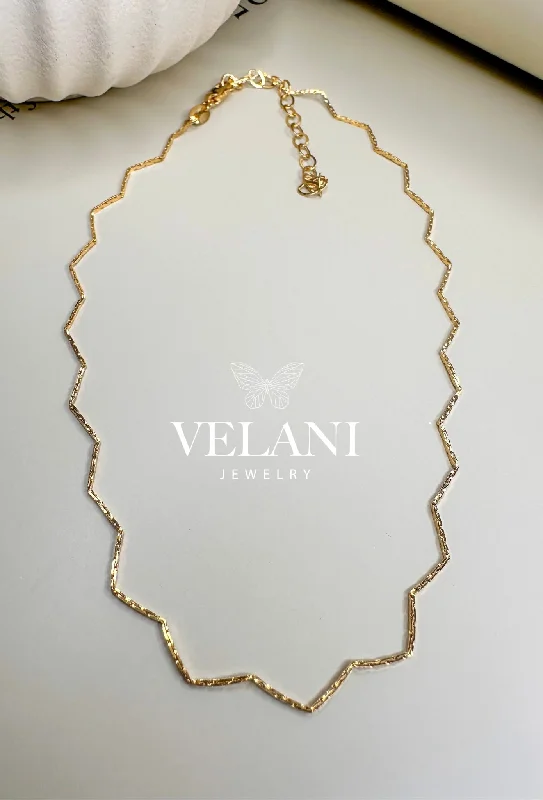 Silver Necklace for Weddings-Velani Jewelry Zig Zag Choker Necklace