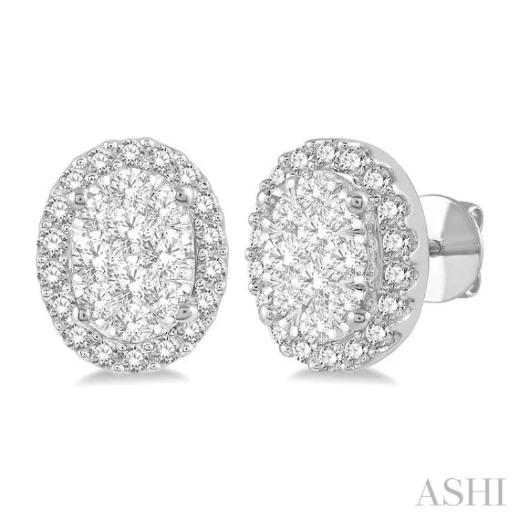 Custom Earrings for Personalized Style-1/2 Ctw Oval Shape Lovebright Round Cut Diamond Stud Earrings in 14K White Gold