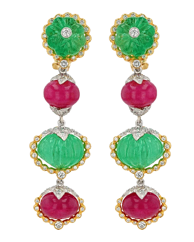 Gold Earrings for Evening Events-David Webb Emerald, Ruby and Diamond Earrings