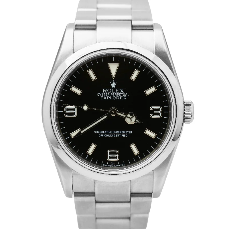 Men's Watches with Silver Mesh Strap for Sleek Style-REHAUT Rolex Explorer I Stainless Steel Black Dial 36mm Oyster 114270 Watch