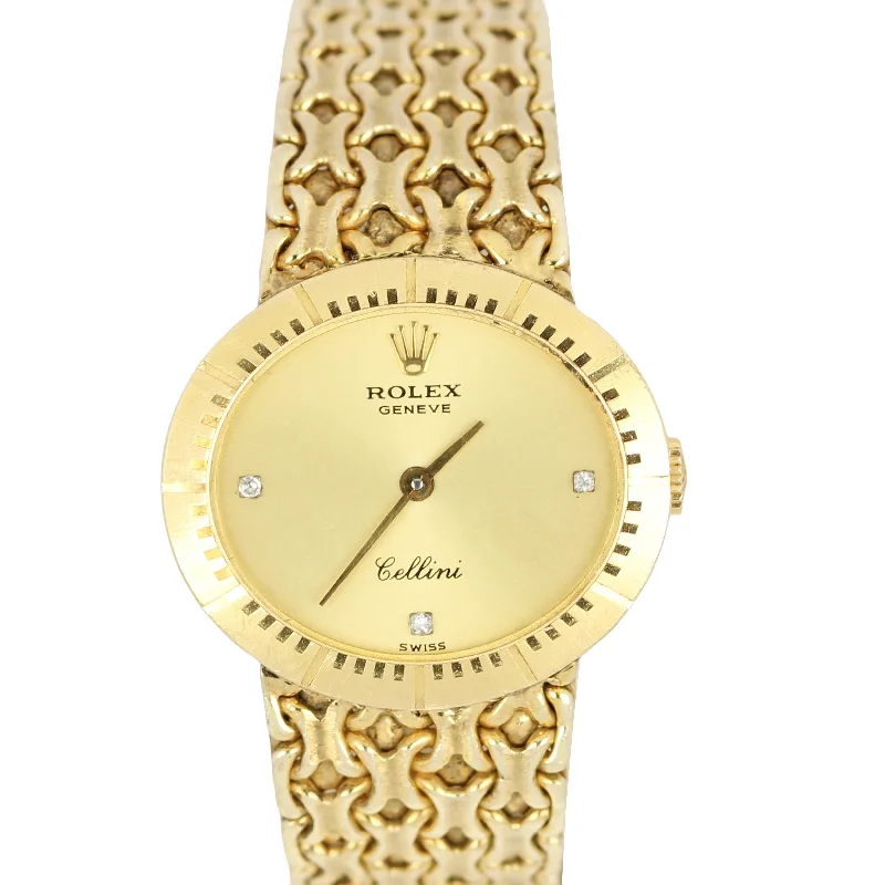 Luxury Designer Watches with Leather Bands-Vintage Rolex Cellini 18k Gold 45.1gr Champagne Diamond Dial 26mm 4081 Watch