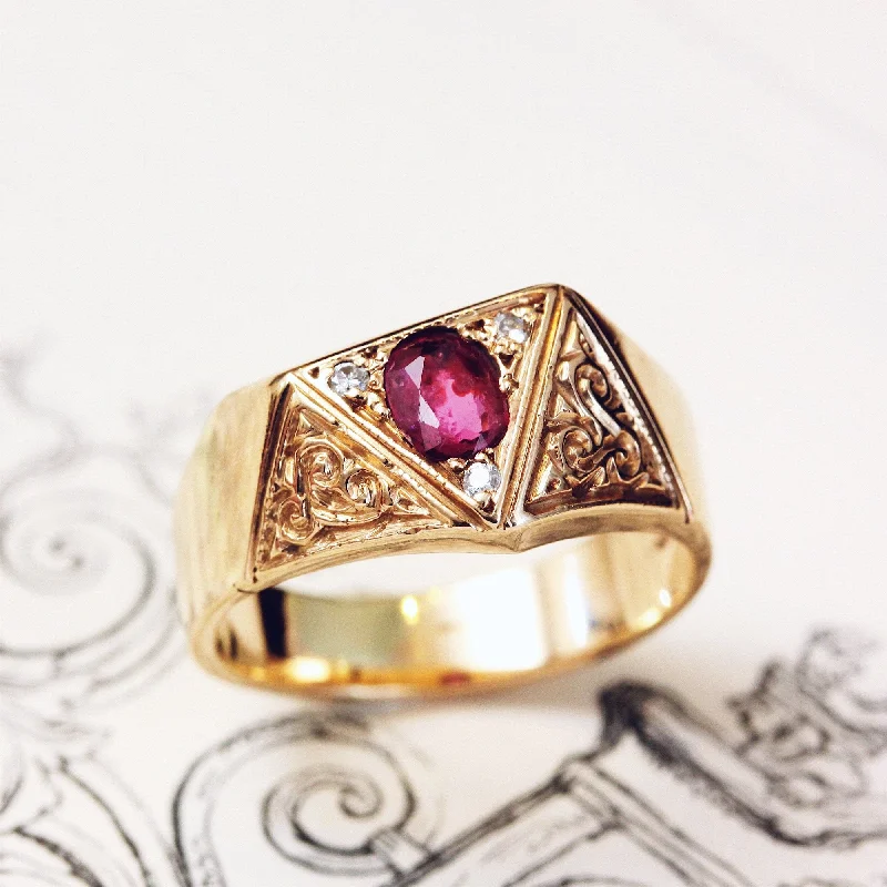 Custom Wedding Ring for Personalized Style-Awesome Vintage Ruby & Diamond Dress Ring