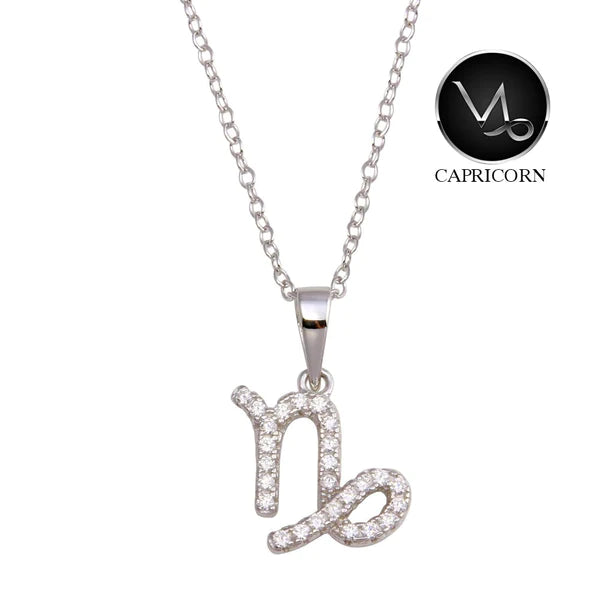 Chunky Gold Necklace for Bold Look-Silver 925 Rhodium Plated Capricorn CZ Zodiac Sign Necklace