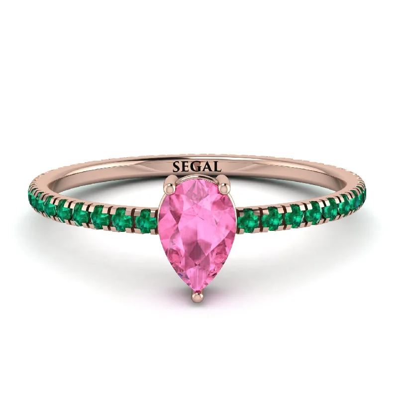 Luxury Sapphire Ring for Anniversary-Pear Pink Moissanite Ring With Micro Pave - Taylor No. 805