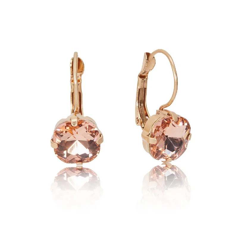 Rose Gold Hoop Earrings-Cushion Cut Crystal Earrings: 1950s Style Cushion Cut Rose Pink Drop Earrings