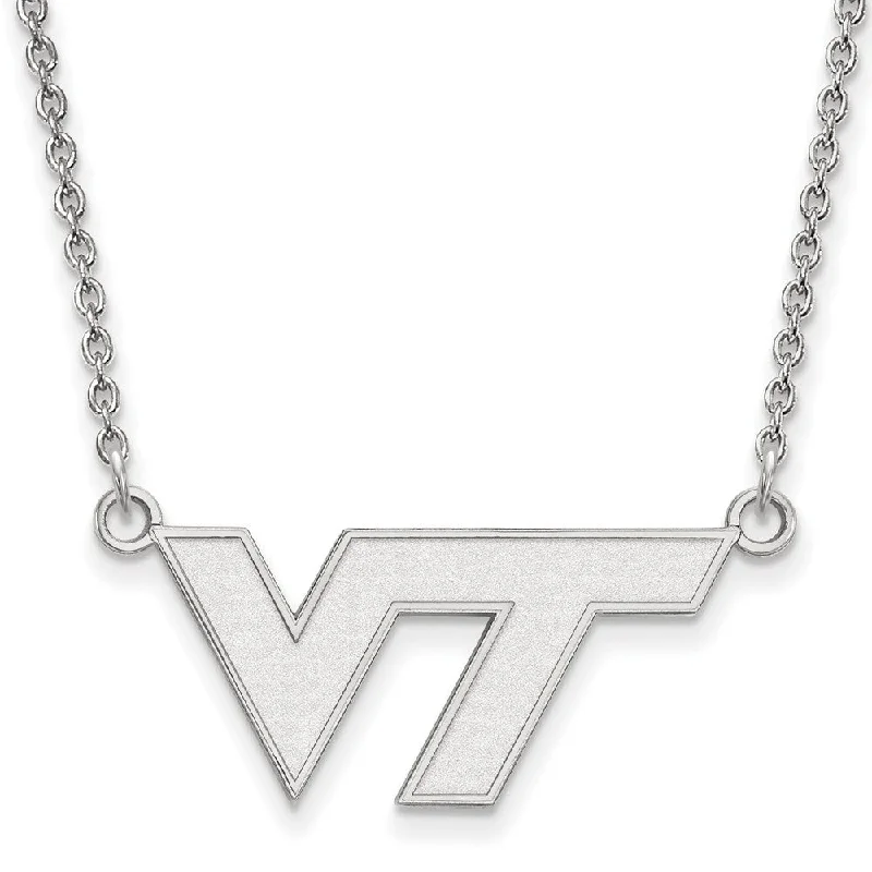 Long Chain Necklace for Layering-14k White Gold Virginia Tech Small 'VT' Pendant Necklace