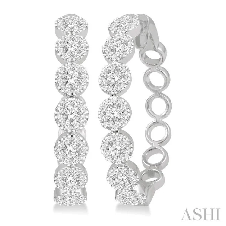 Large Drop Earrings for Fashion-2 ctw Lovebright Round Cut Diamond Hoop Earrings in 14K White Gold