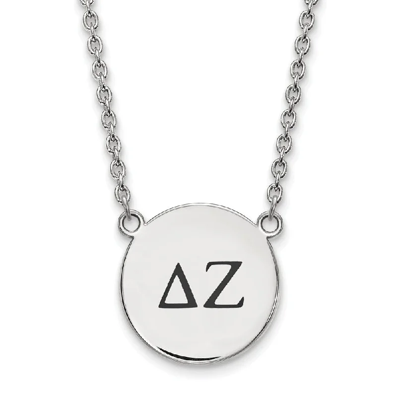 Pearl and Crystal Necklace for Weddings-Sterling Silver Delta Zeta Large Enamel Greek Letters Necklace