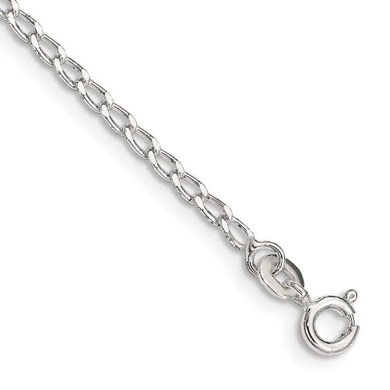 Customizable Silver Bracelet for Women-Sterling Silver 2mm Open Elongated Link Chain Bracelet