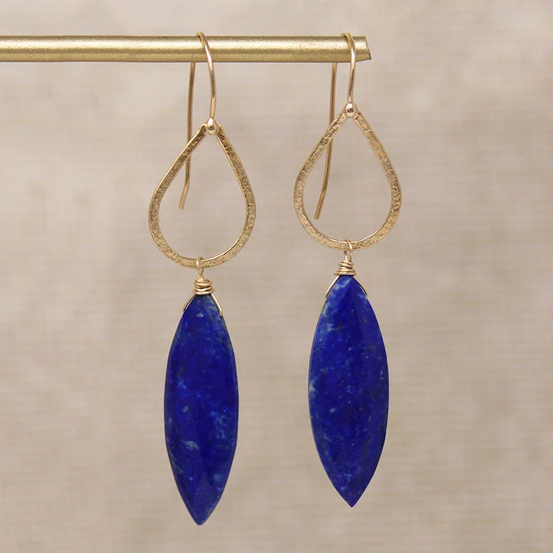 Vintage Style Drop Earrings-Cairo Gold & Lapis Drop Earrings by brunet