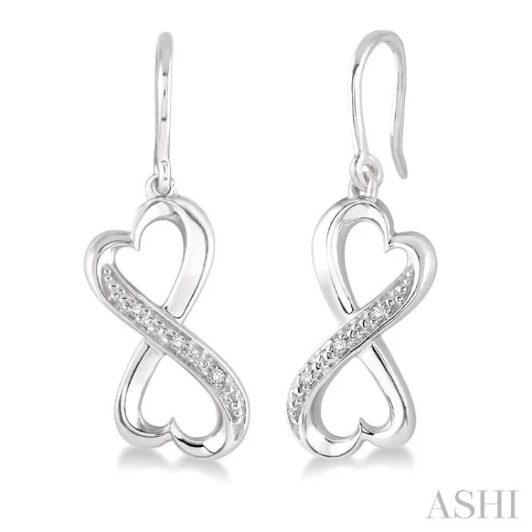 Simple Silver Earrings for Casual Style-1/50 Ctw Heart Shape Round Cut Diamond Infinity Earrings in Sterling Silver