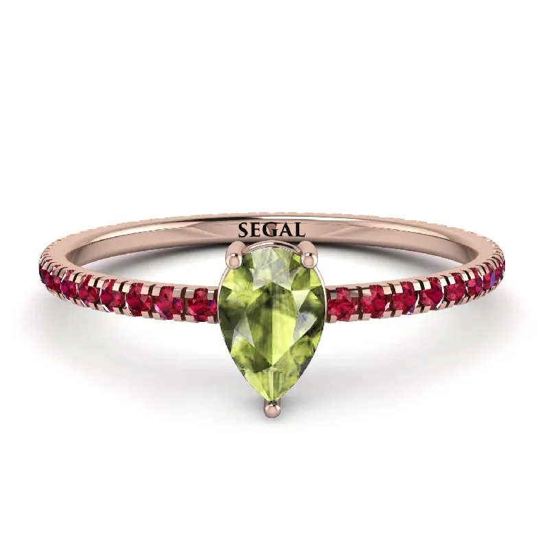 Custom Engagement Ring with Sapphire-Pear Peridot Ring With Micro Pave - Taylor No. 711