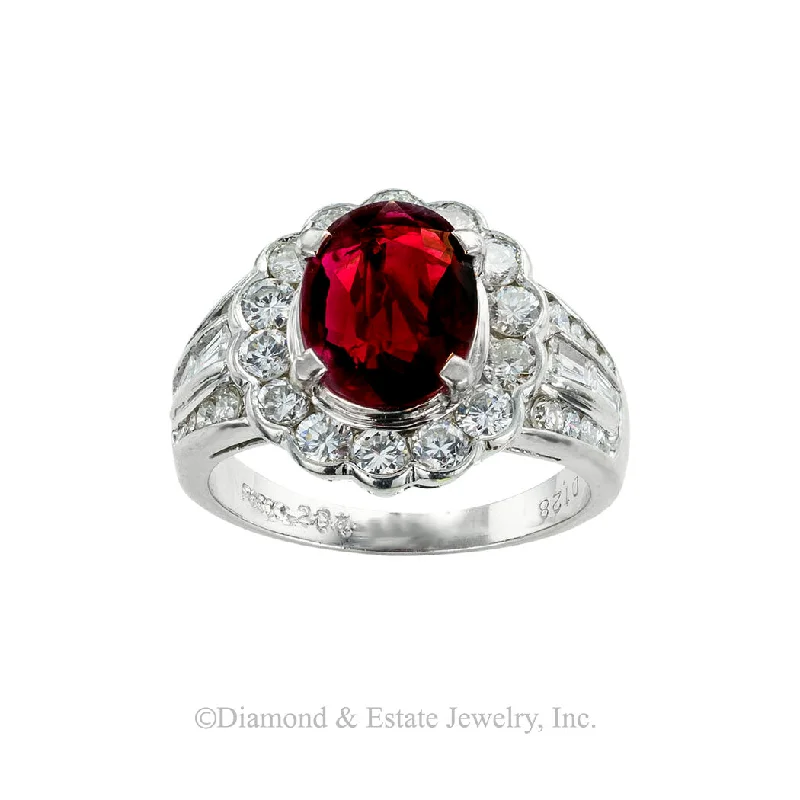 Antique Style Diamond Ring for Women-Red 2.04 Carat Ruby Diamond Platinum Ring