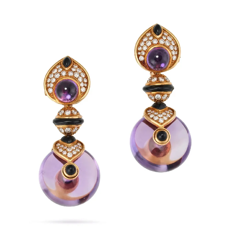 Butterfly Earrings for Girls-Marina B amethyst diamond onyx Pneu drop Night & Day earrings