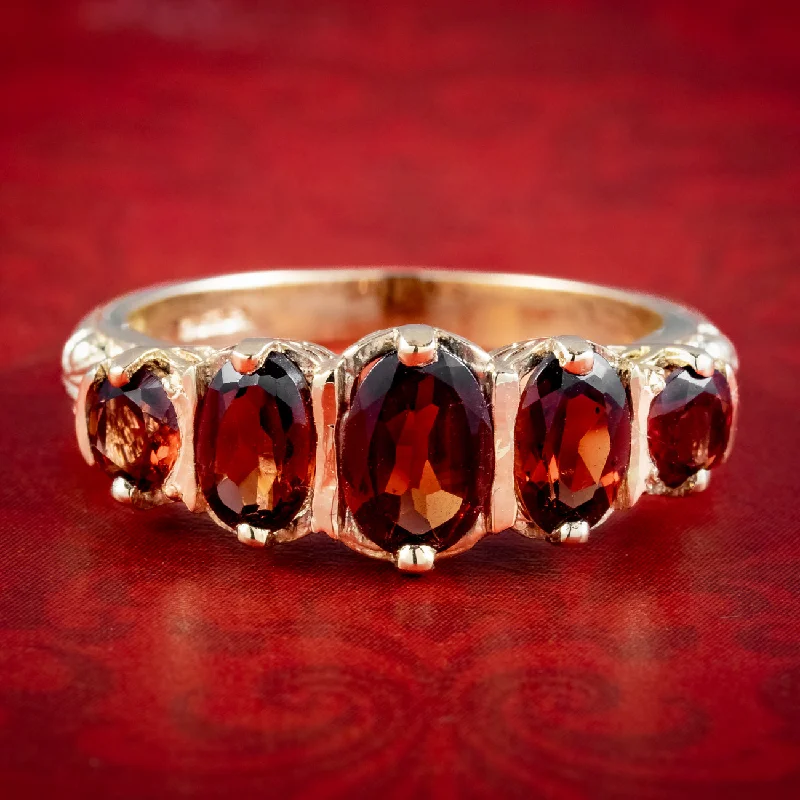 Customizable Gemstone Ring for Engagement-Victorian Style Garnet Five Stone Ring 2.5ct Total