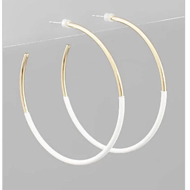 Large Hoop Earrings for Women-Earrings - White/ Gold Skinny Hoop Earrings