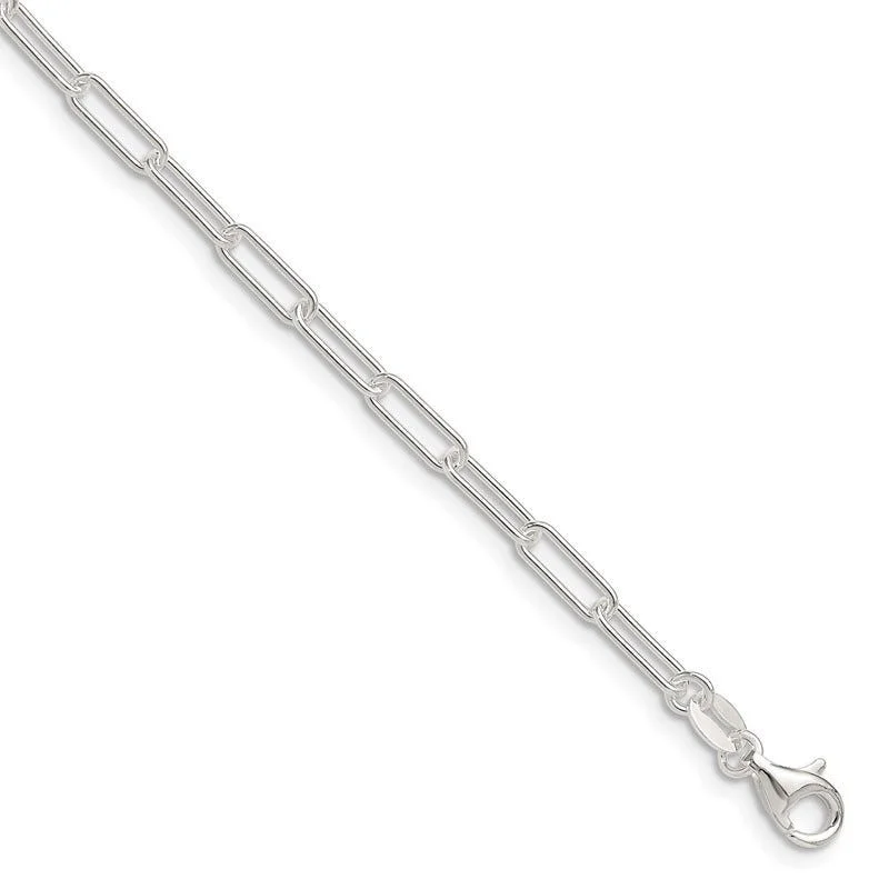 Multi-Gemstone Bracelet for Brides-Sterling Silver Polished 3mm Elongated Cable Chain Bracelet