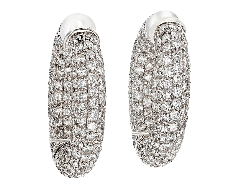 Trendy Earrings for Teens-Pavé Diamond Hoop Earrings, 10.00 Carats